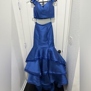 Jovani Cobalt Blue prom/pageant 2 piece crop top and mermaid skirt